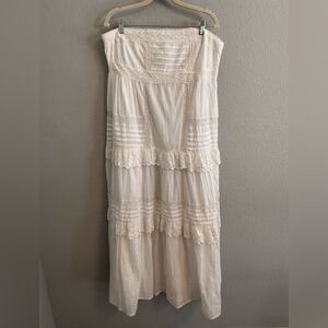 COS Design Strapless White Lace Tiered Midi Dress US 14